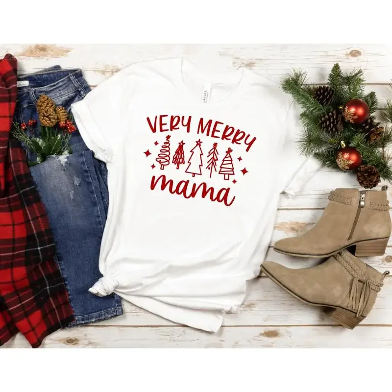 Family Tree Print - Zeer vrolijk bijpassend familiekerst-T-shirt Boom Mama