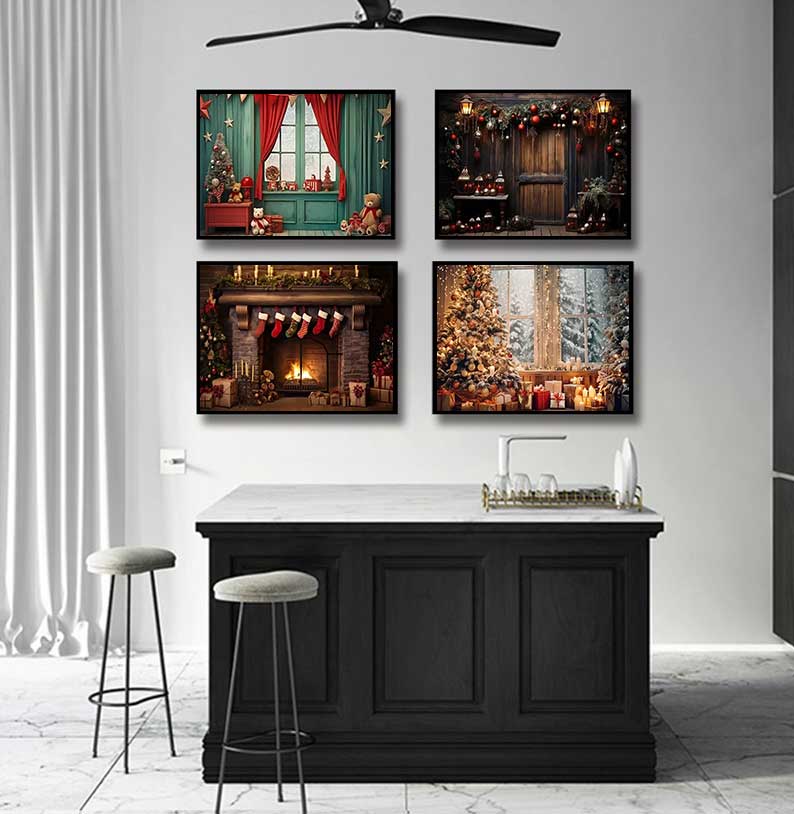 Family Tree Print - 1pc frameloze grote kerstposters open haarden