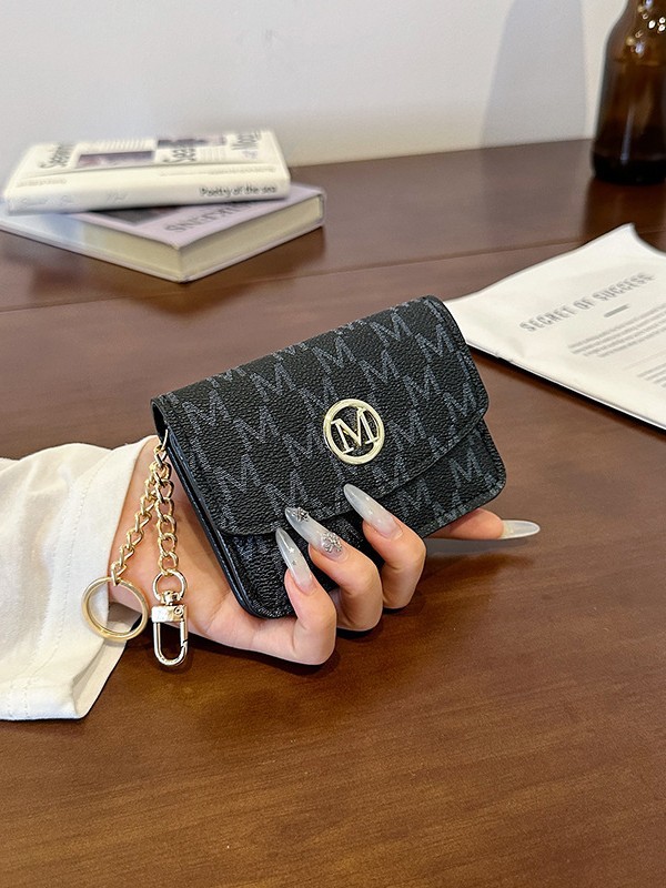 Monogram Keychain Leather - Retro monogramprint kunstleren kaarthouder, compacte sleutelhangerportemonnee