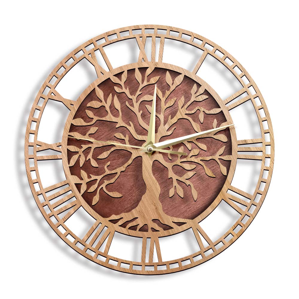 Family Tree Print - Levensboom Houten Wandklok Boerderij Stijl Stamboom