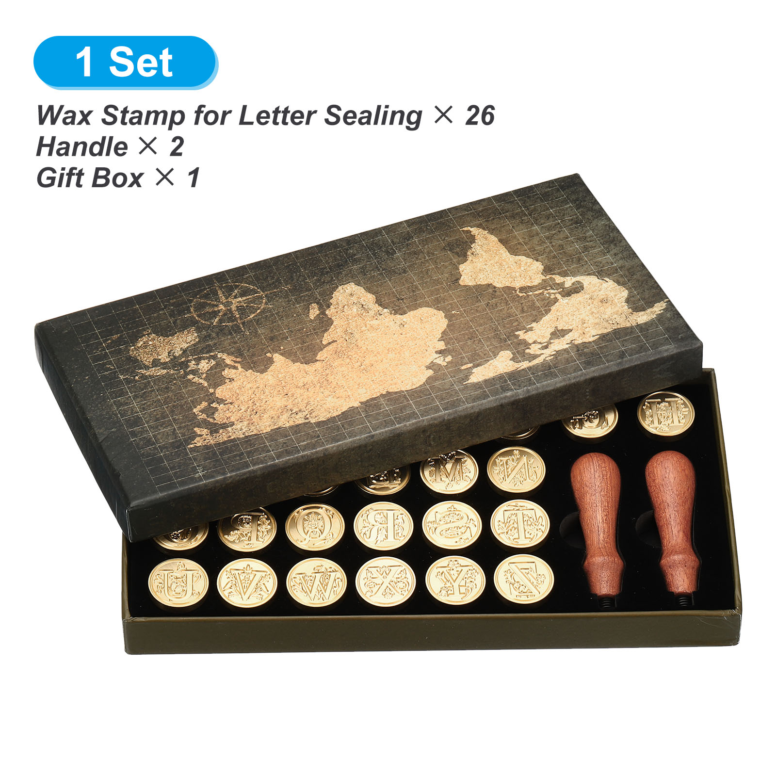 Wax Seal Letter Kit - Alfabetische waszegelstempelset, 26 letters A-Z zegellakstempel