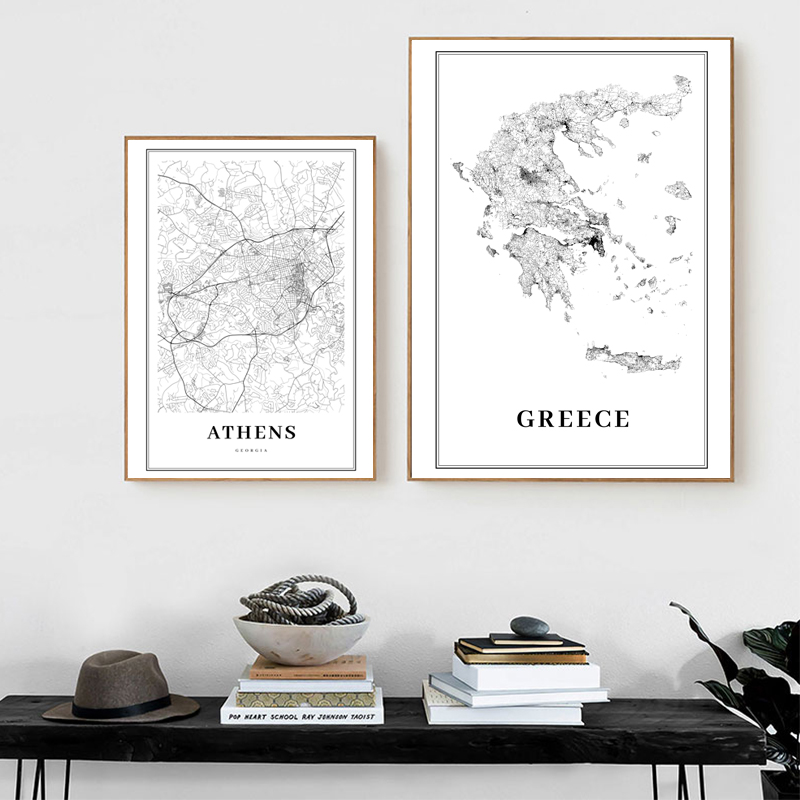 Custom Star Map - Griekenland Road Kaart Poster Zwart-wit Prints,