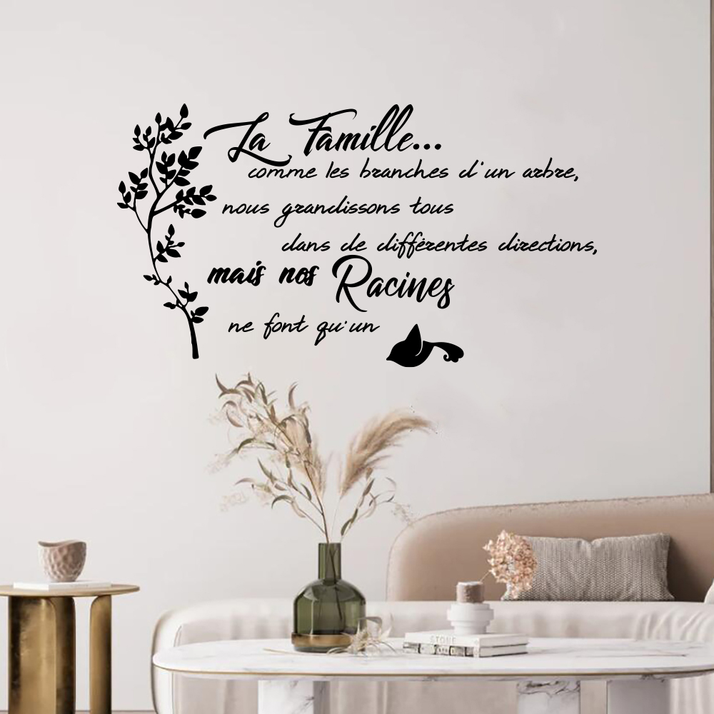 Family Tree Print - Franse Familie Citaat Boom Vogel Muursticker