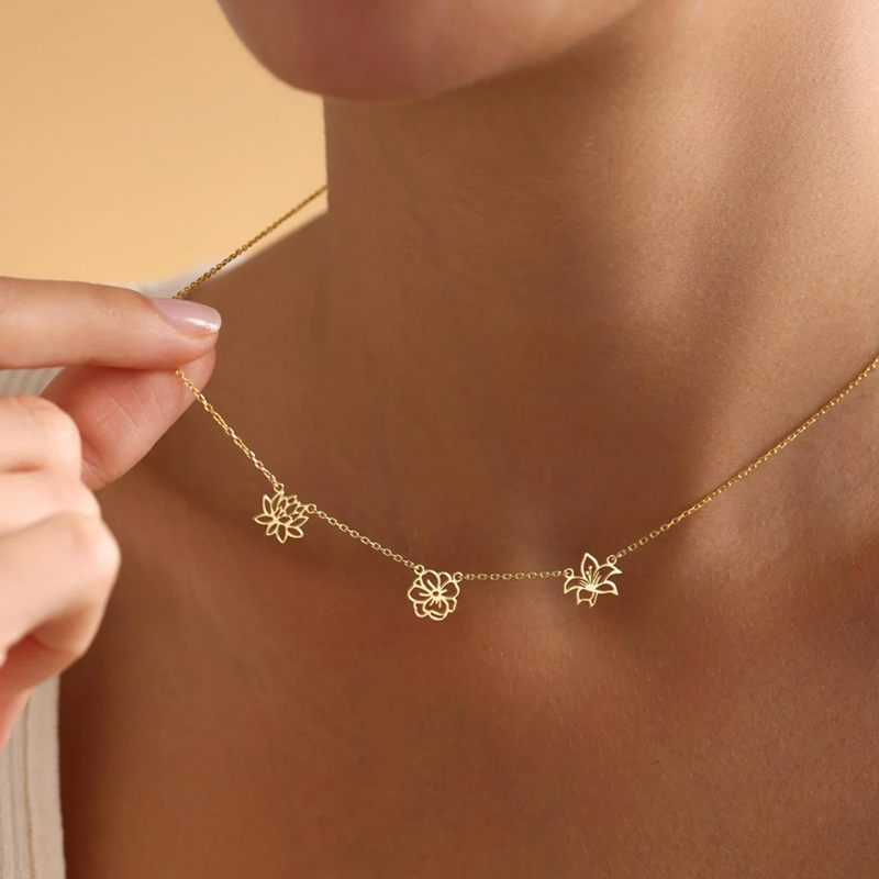 Birth Flower Necklace - Aangepaste geboorte bloemen ketting vrouwen kinderen