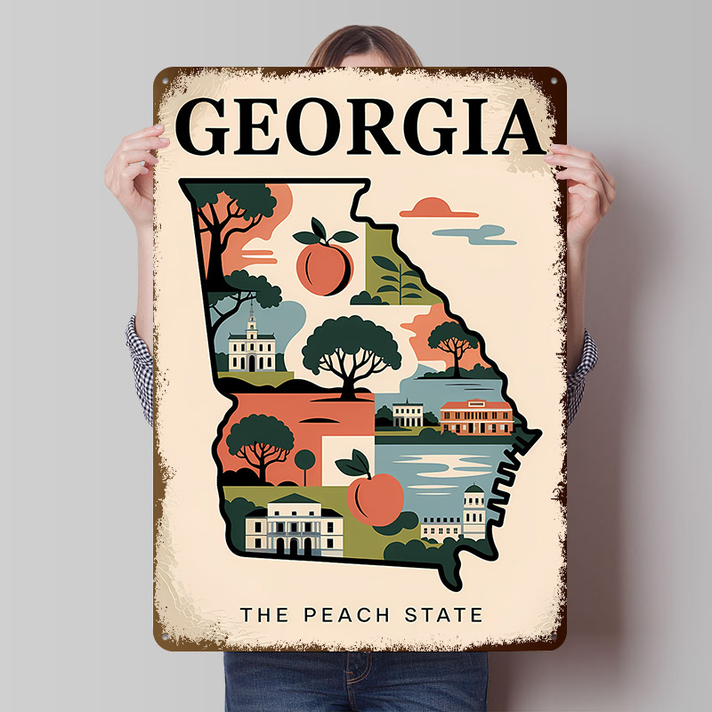 Custom Map Poster - Georgië: De Peach State geïllustreerde kaart