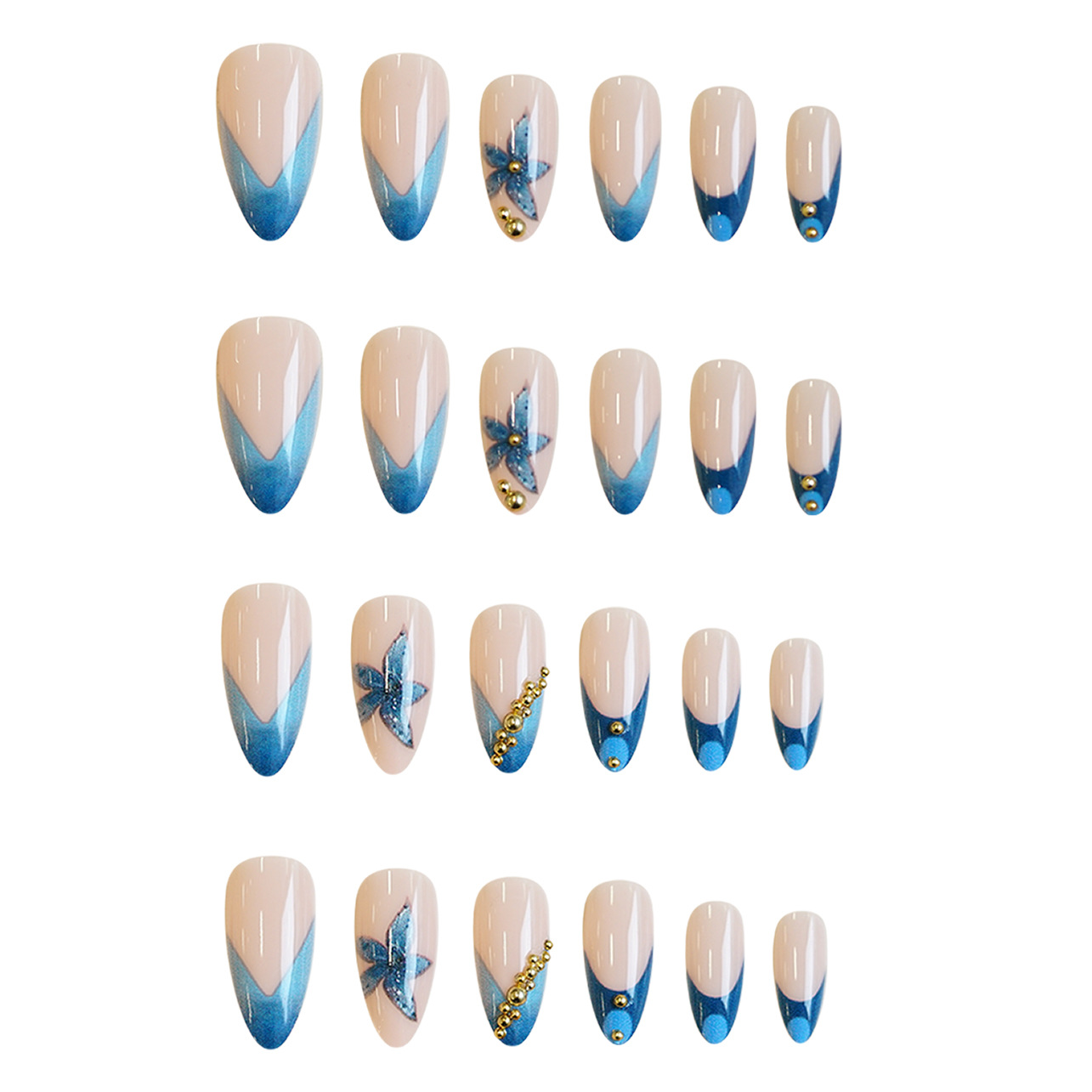 Nude nepnagels met roze blauwe - Pressed Flower Art recensie en prijs