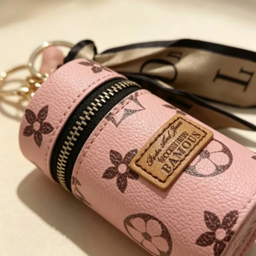 Roze bloemenmonogram print cil - Monogram Keychain Leather recensie en prijs